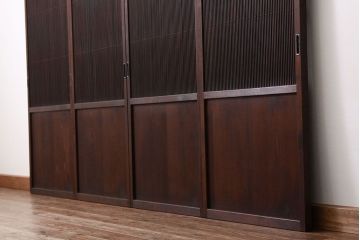 ★古民具・骨董　古い木の上質な裏障子付き細身の万本格子戸4枚セット