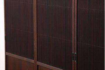 ★古民具・骨董　古い木の上質な裏障子付き細身の万本格子戸4枚セット