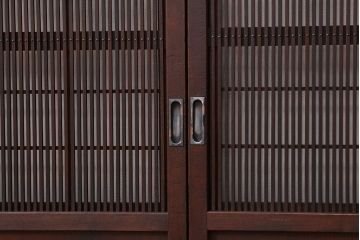 ★古民具・骨董　古い木の上質な裏障子付き細身の万本格子戸4枚セット