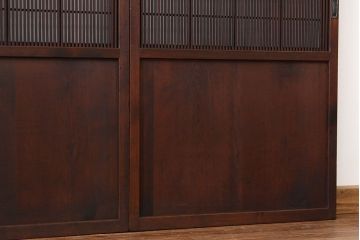 ★古民具・骨董　古い木の上質な裏障子付き細身の万本格子戸4枚セット
