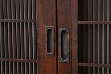 ★古民具・骨董　古い木の上質な裏障子付き細身の万本格子戸4枚セット