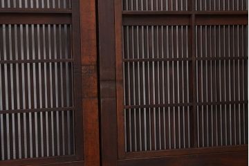★古民具・骨董　古い木の上質な裏障子付き細身の万本格子戸4枚セット