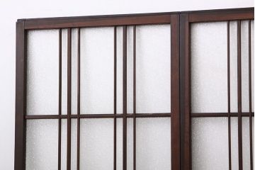 アンティーク　古い木の細身のダイヤガラス入り引き戸4枚セット(ガラス戸)