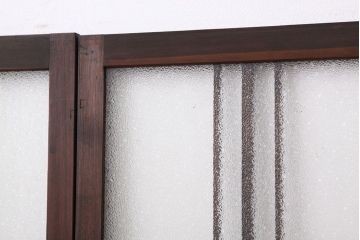 アンティーク　古い木の細身のダイヤガラス入り引き戸4枚セット(ガラス戸)