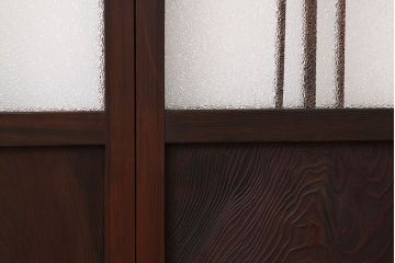 アンティーク　古い木の細身のダイヤガラス入り引き戸4枚セット(ガラス戸)