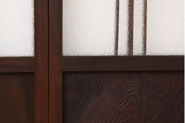 アンティーク　古い木の細身のダイヤガラス入り引き戸4枚セット(ガラス戸)