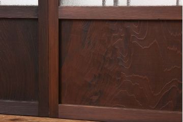 アンティーク　古い木の細身のダイヤガラス入り引き戸4枚セット(ガラス戸)