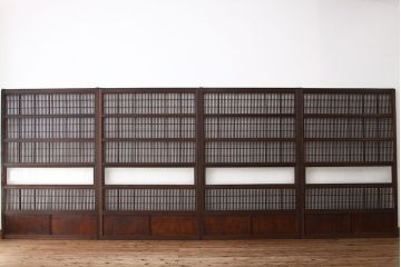 古民具・骨董　希少な巾の広い裏障子付き格子戸4枚セット(引き戸)