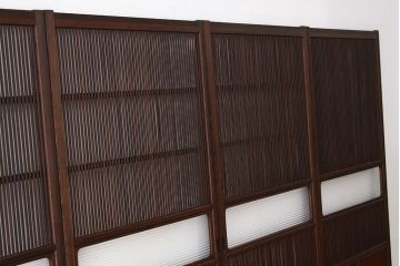 古民具・骨董　腰板欅のモールガラス入り格子戸4枚セット