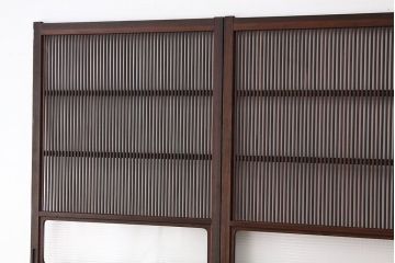 古民具・骨董　腰板欅のモールガラス入り格子戸4枚セット