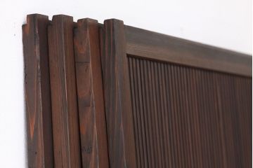 古民具・骨董　腰板欅のモールガラス入り格子戸4枚セット