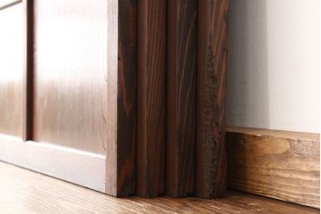 古民具・骨董　腰板欅のモールガラス入り格子戸4枚セット