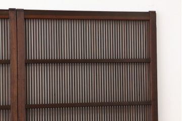 古民具・骨董　腰板欅のモールガラス入り格子戸4枚セット