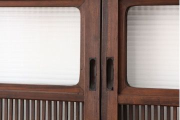 古民具・骨董　腰板欅のモールガラス入り格子戸4枚セット