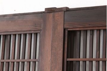 古民具・骨董　古い木の銀モールガラス格子戸4枚セット(裏障子付き引き戸)
