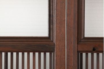 古民具・骨董　古い木の銀モールガラス格子戸4枚セット(裏障子付き引き戸)