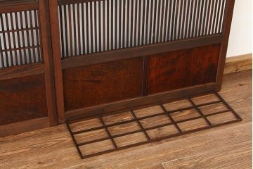古民具・骨董　古い木の銀モールガラス格子戸4枚セット(裏障子付き引き戸)