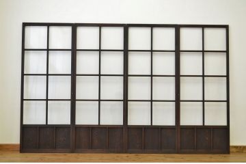古民具　骨董　古い木のガラス引き戸4枚セット(アンティーク、扉)
