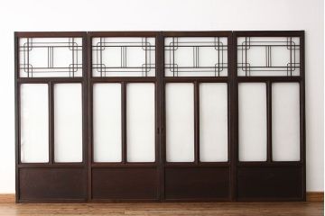 古民具・骨董　希少!素敵なデザインの結霜ガラス戸4枚セット(引き戸・アンティーク)