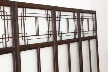 古民具・骨董　希少!素敵なデザインの結霜ガラス戸4枚セット(引き戸・アンティーク)