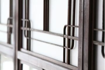 古民具・骨董　希少!素敵なデザインの結霜ガラス戸4枚セット(引き戸・アンティーク)