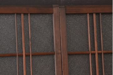 アンティーク　古い木のモールとダイヤガラス入り引き戸4枚セット(ガラス戸)