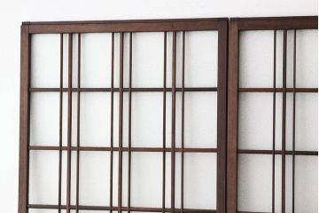 アンティーク　古い木のモールとダイヤガラス入り引き戸4枚セット(ガラス戸)