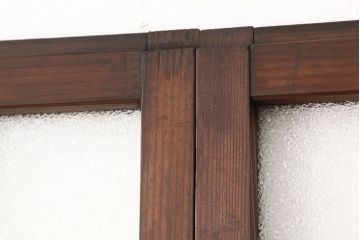 アンティーク　古い木のモールとダイヤガラス入り引き戸4枚セット(ガラス戸)
