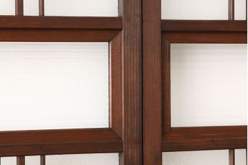 アンティーク　古い木のモールとダイヤガラス入り引き戸4枚セット(ガラス戸)