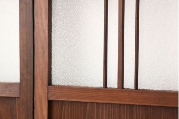 アンティーク　古い木のモールとダイヤガラス入り引き戸4枚セット(ガラス戸)