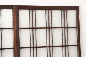 アンティーク　古い木のモールとダイヤガラス入り引き戸4枚セット(ガラス戸)