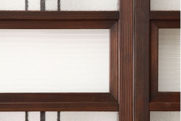 アンティーク　古い木のモールとダイヤガラス入り引き戸4枚セット(ガラス戸)