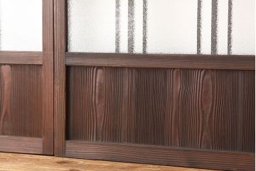 アンティーク　古い木のモールとダイヤガラス入り引き戸4枚セット(ガラス戸)
