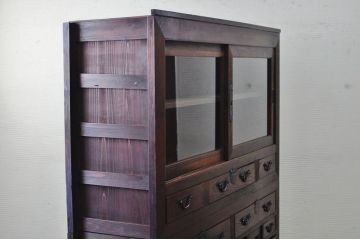 アンティーク家具　極上!迫力のある二段重ね収納箪笥(水屋箪笥、ガラスケース、食器棚、収納棚)