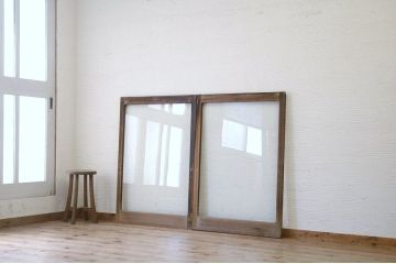 古い木のシンプルなガラス戸2枚セット6(窓)