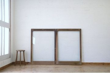 古い木のシンプルなガラス戸2枚セット6(窓)