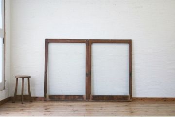 古い木のシンプルなガラス戸2枚セット6(窓)