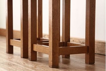 レトロ家具　昭和レトロ　古い学校の無垢材角スツール2脚セット(1)