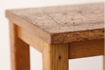 レトロ家具　昭和レトロ　古い学校の無垢材角スツール2脚セット(4)