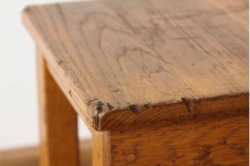 レトロ家具　昭和レトロ　古い学校の無垢材角スツール2脚セット(7)