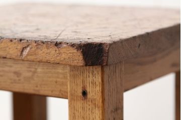 レトロ家具　昭和レトロ　古い学校の無垢材角スツール2脚セット(7)