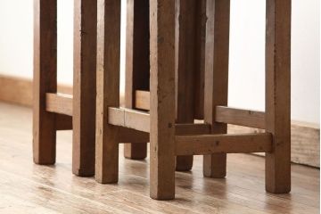 レトロ家具　昭和レトロ　古い学校の無垢材角スツール2脚セット?