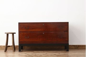 アンティーク家具　アンティーク　前欅アイアンスタンド付き2杯ローチェスト(鉄脚、引き出し、箪笥)