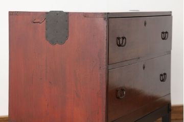 アンティーク家具　アンティーク　前欅アイアンスタンド付き2杯ローチェスト(鉄脚、引き出し、箪笥)
