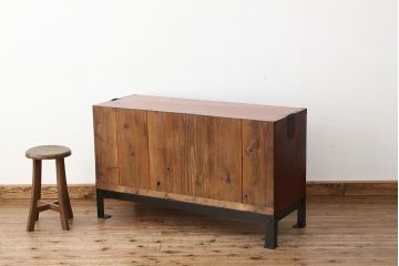 アンティーク家具　アンティーク　前欅アイアンスタンド付き2杯ローチェスト(鉄脚、引き出し、箪笥)