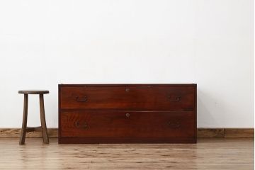 アンティーク家具　アンティーク　前欅アイアンスタンド付き2杯ローチェスト(鉄脚、引き出し、箪笥)