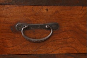 アンティーク家具　アンティーク　前面欅・栗材モールガラスの上質な収納棚(茶箪笥・たんす)