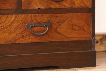 アンティーク家具　アンティーク　前面欅・栗材モールガラスの上質な収納棚(茶箪笥・たんす)