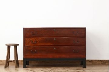 アンティーク家具　アンティーク　前欅アイアンスタンド付き3杯ローチェスト(鉄脚、引き出し、箪笥)