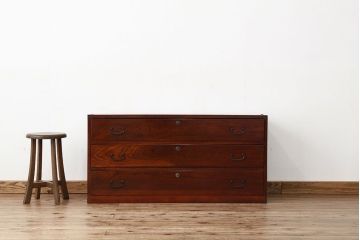 アンティーク家具　アンティーク　前欅アイアンスタンド付き3杯ローチェスト(鉄脚、引き出し、箪笥)